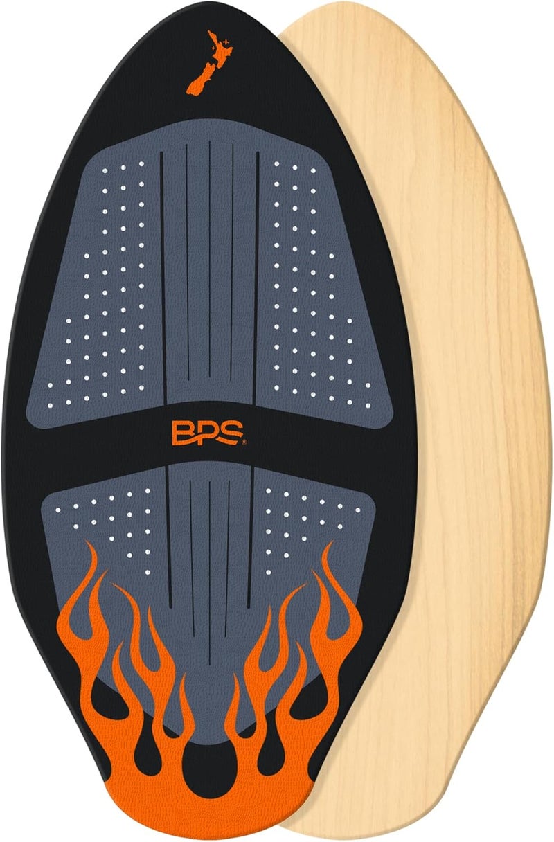 BPS New Zealand ‘Flame’ - High Performance Wooden Skimboard with Custom Traction Pads – with Optional Padded Carry Bag Made from Recycled Plastics – for Kids or Adults, Choose from 4 Colors - Image 1
